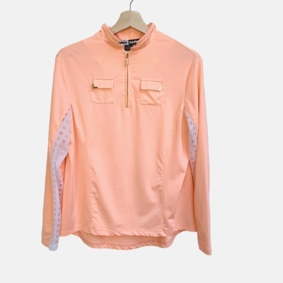 Jamie Sadock Light-weight 1/4 Zip Shirt, Sheer Undersleeve, Long Sleeve, Size M - Picture 1 of 14